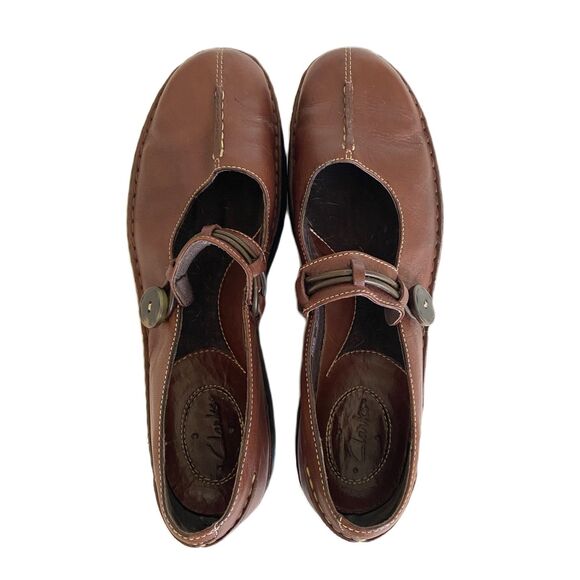 Clarks Brown Leather Split Toe Mary Jane Buckle Strap Boho Shoes Sz 8.5 M - Picture 1 of 8